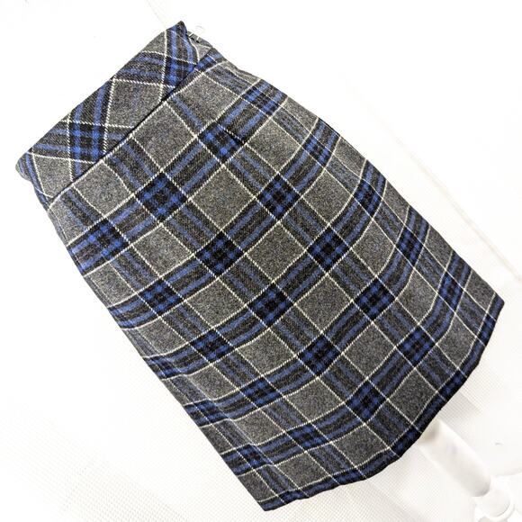 NWOT! CHADWICKS, BOSTON! BLUE, GRAY, BLACK & WHITE PLAID WOOL.BLEND SKIRT! SZ 2P - Picture 1 of 8